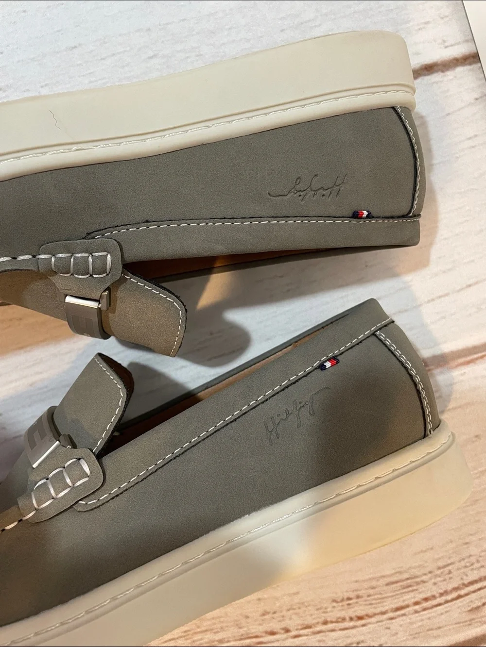 Tommy Hilfiger Men's Gray Slip-On Loafers with White Sole